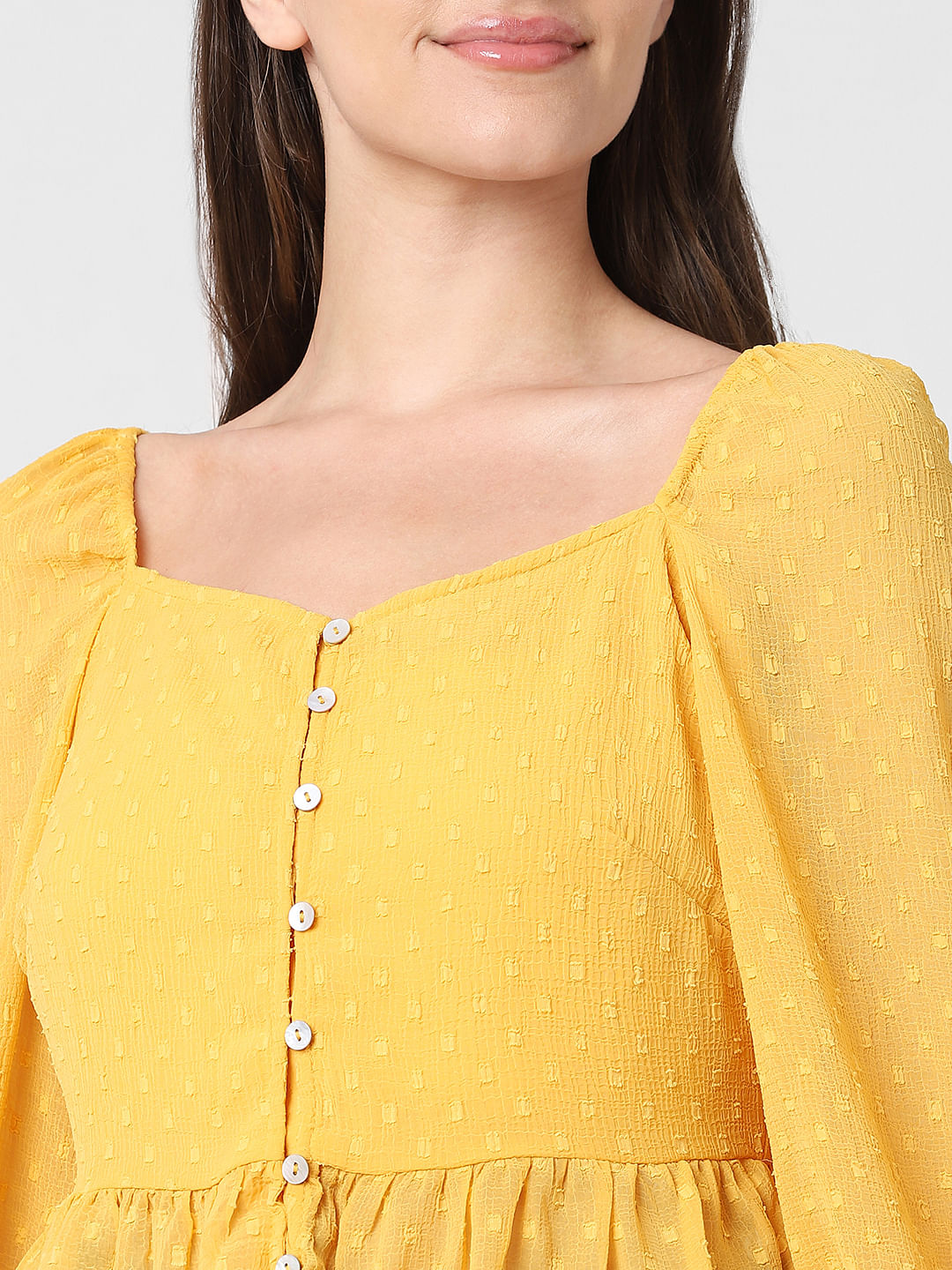 Yellow Textured Peplum Top