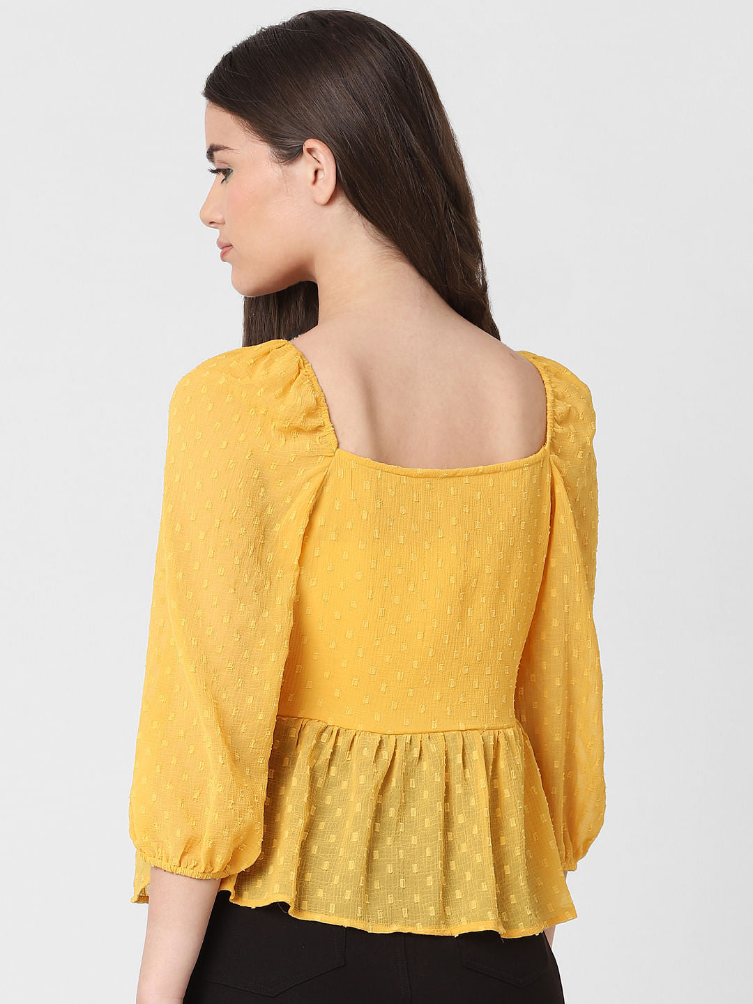Yellow Textured Peplum Top