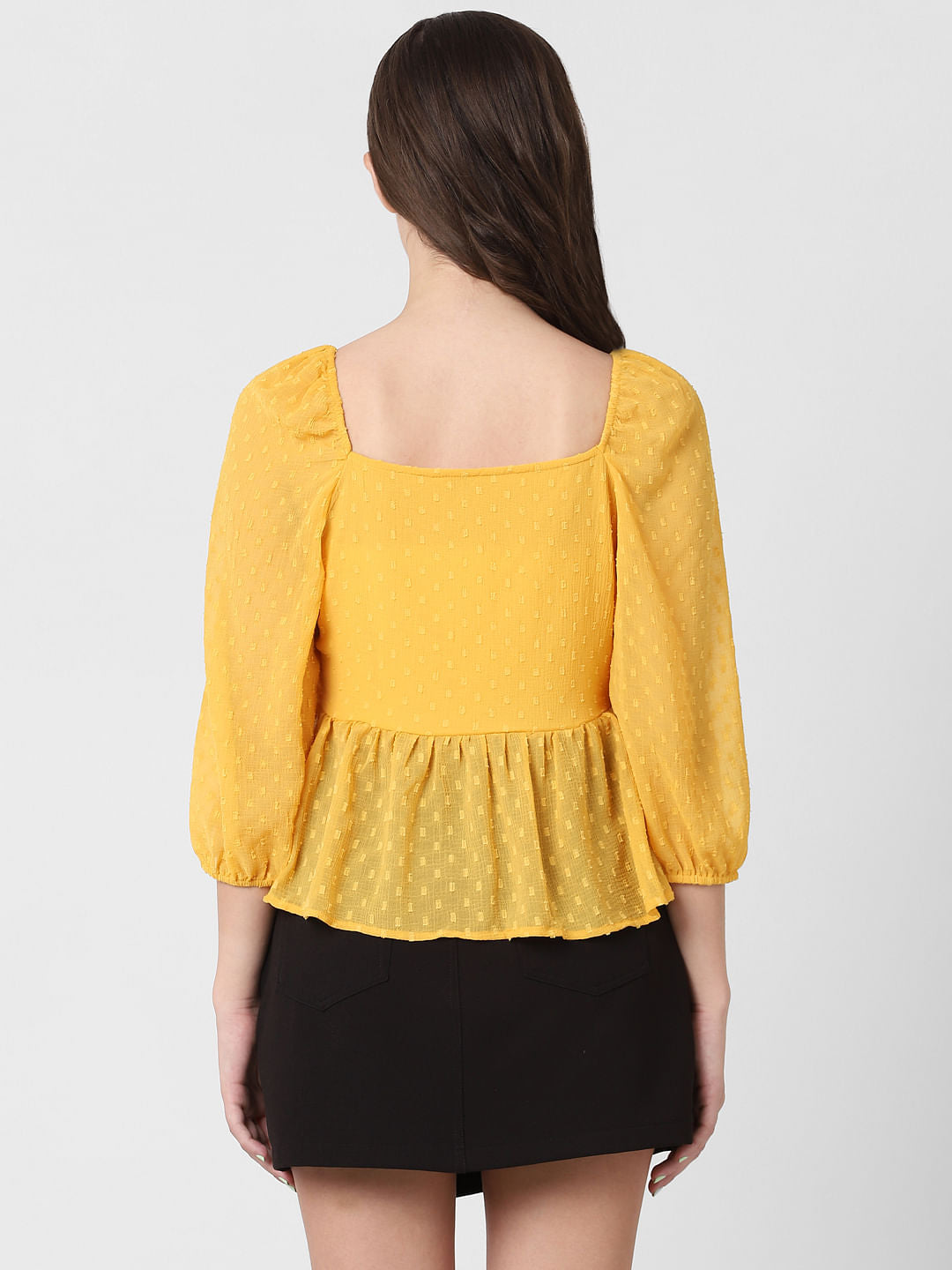Yellow Textured Peplum Top
