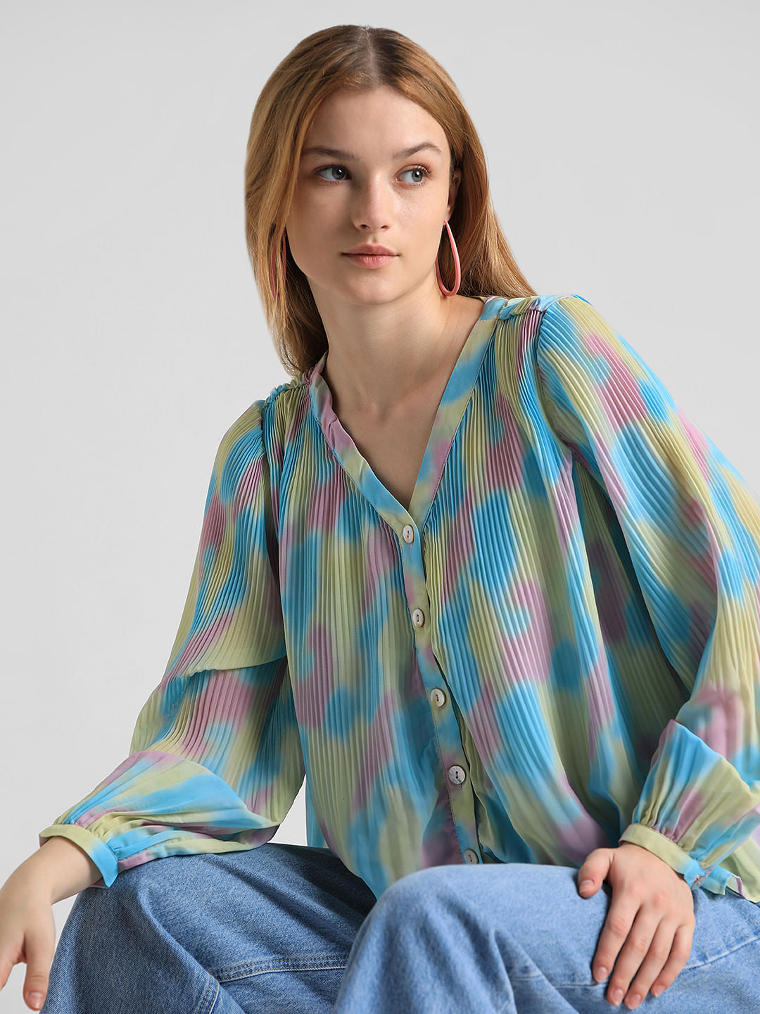 Green Pleated Ombre Top