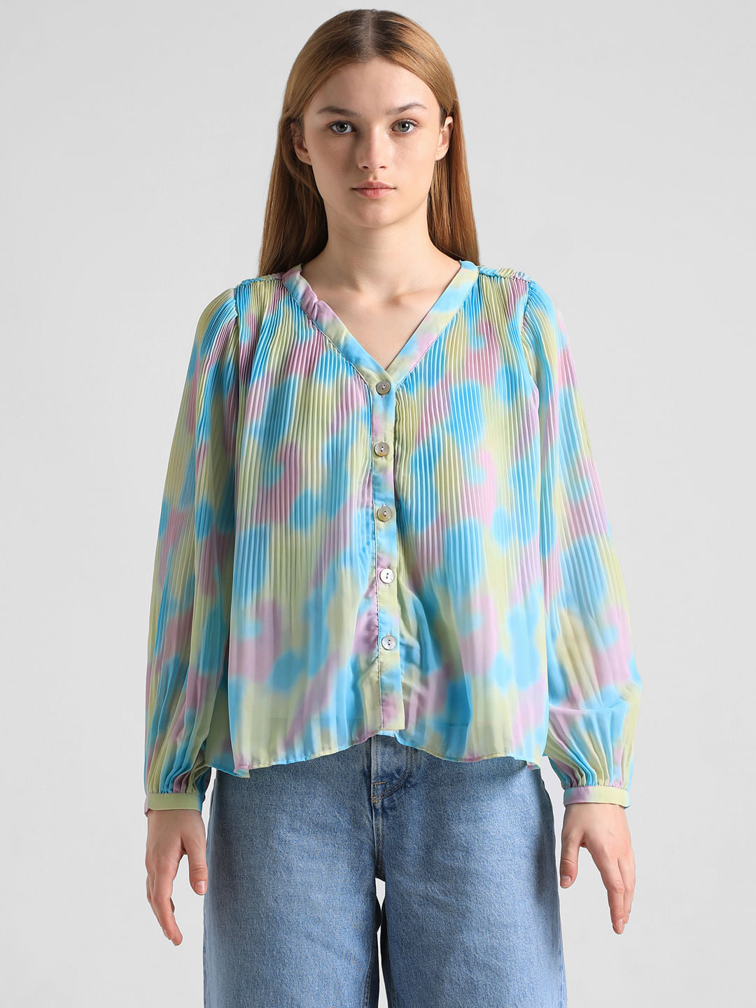 Green Pleated Ombre Top