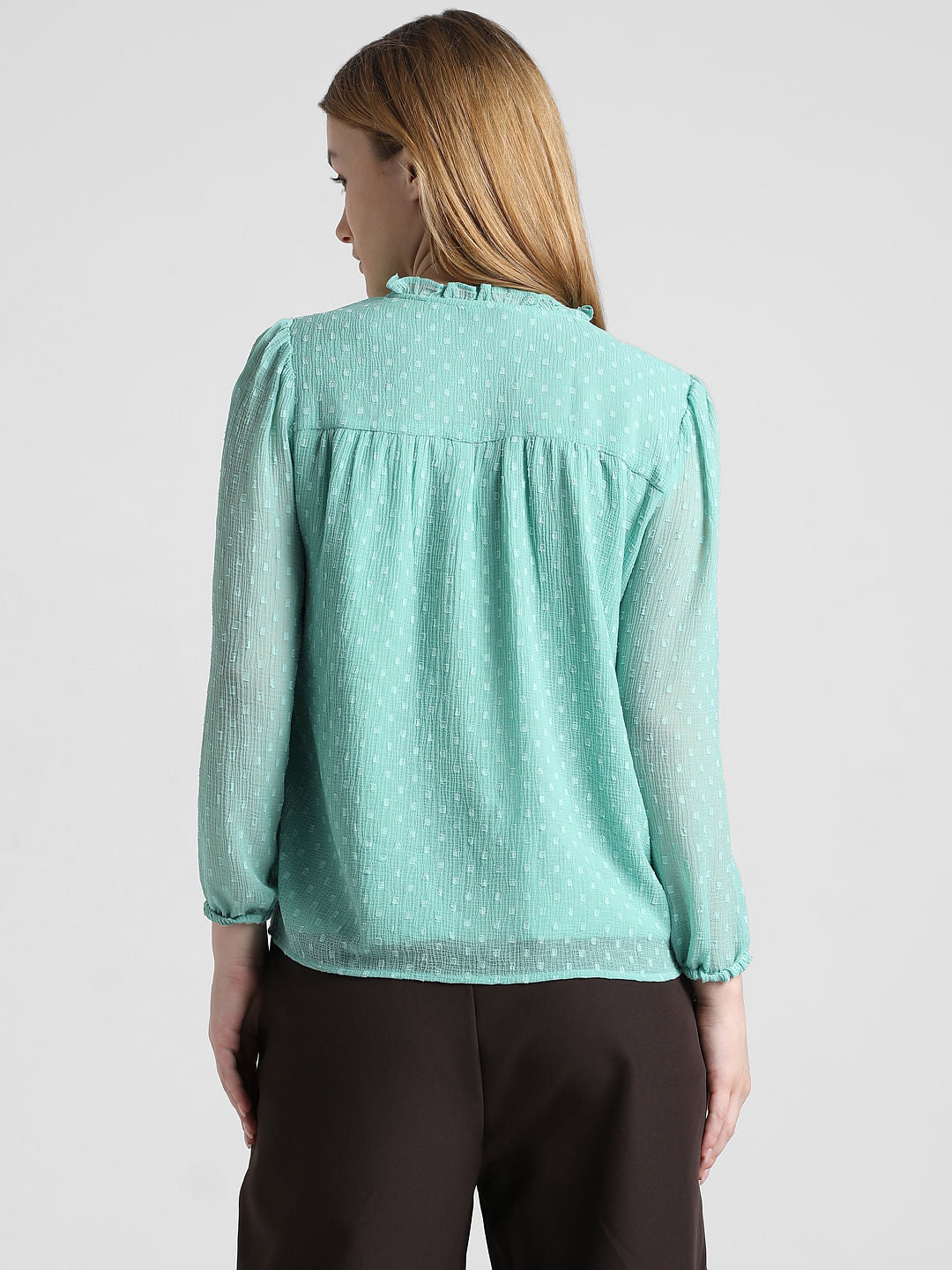 Green Lace Insert V-Neck Top