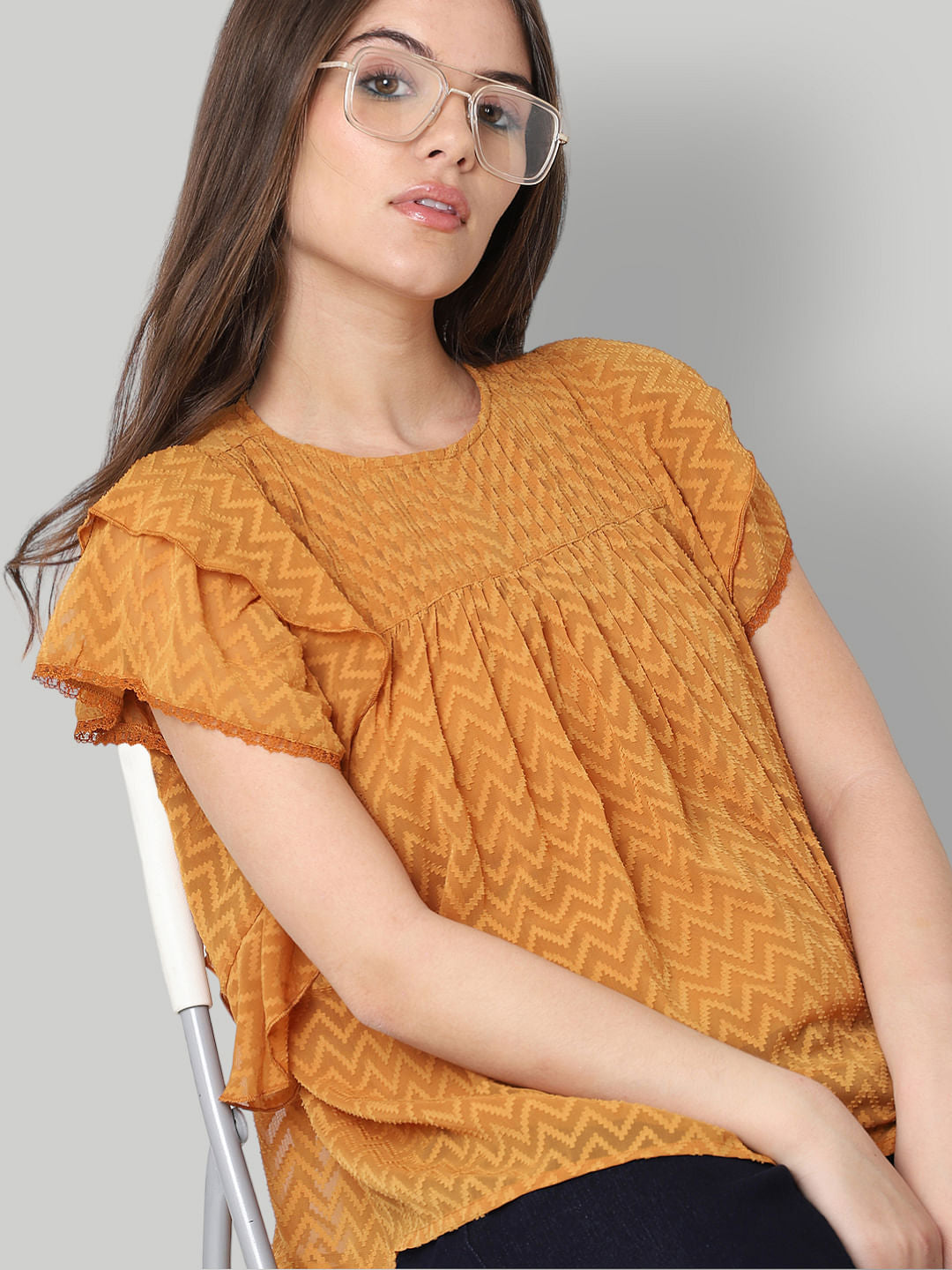 Golden Textured Frill Top