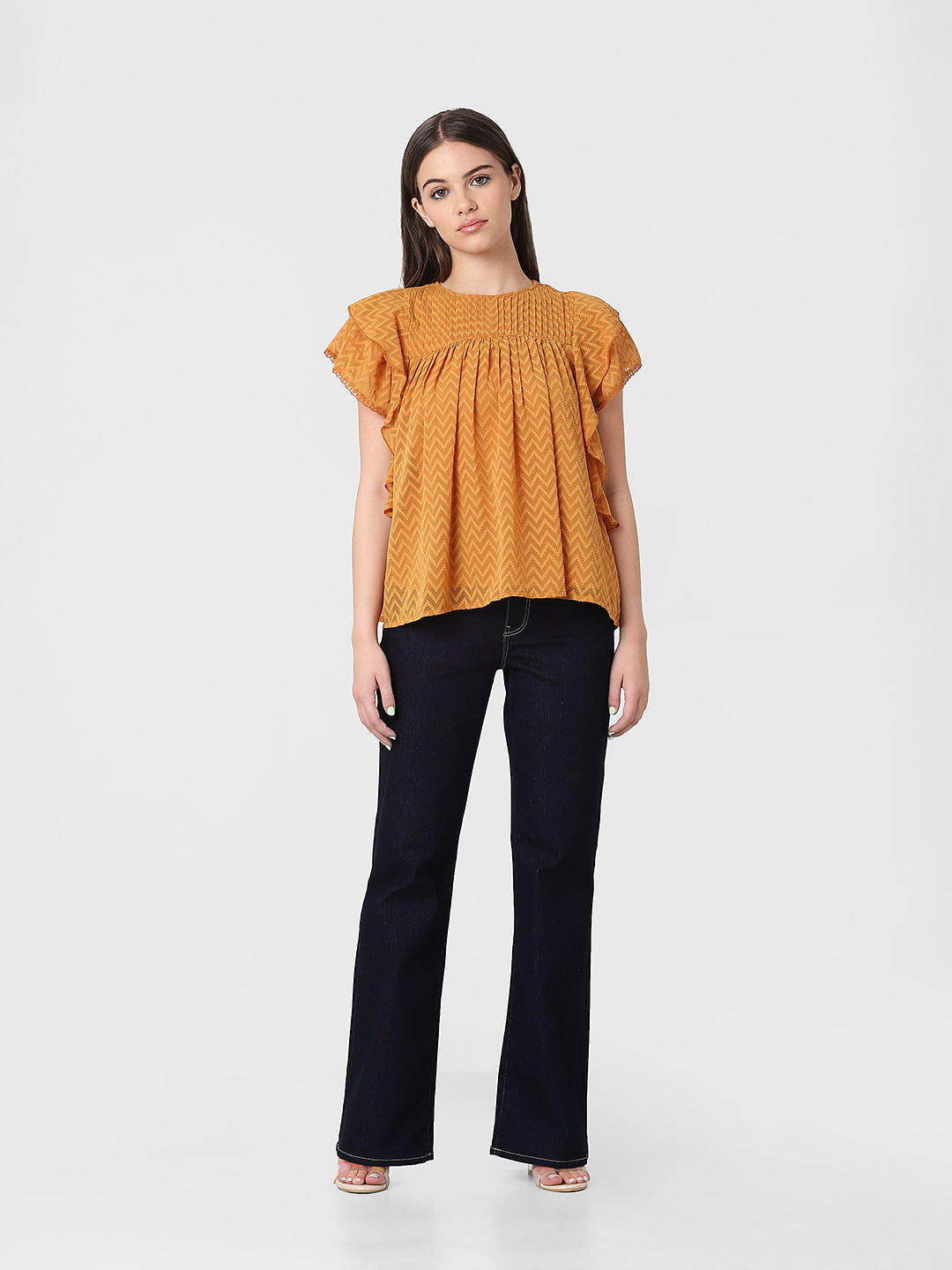 Golden Textured Frill Top