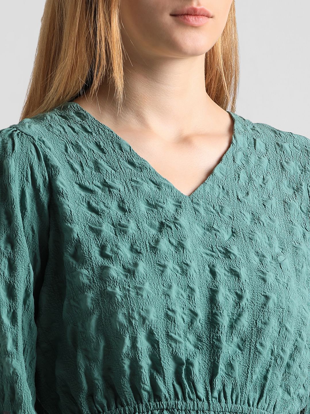 Green Textured Peplum Top