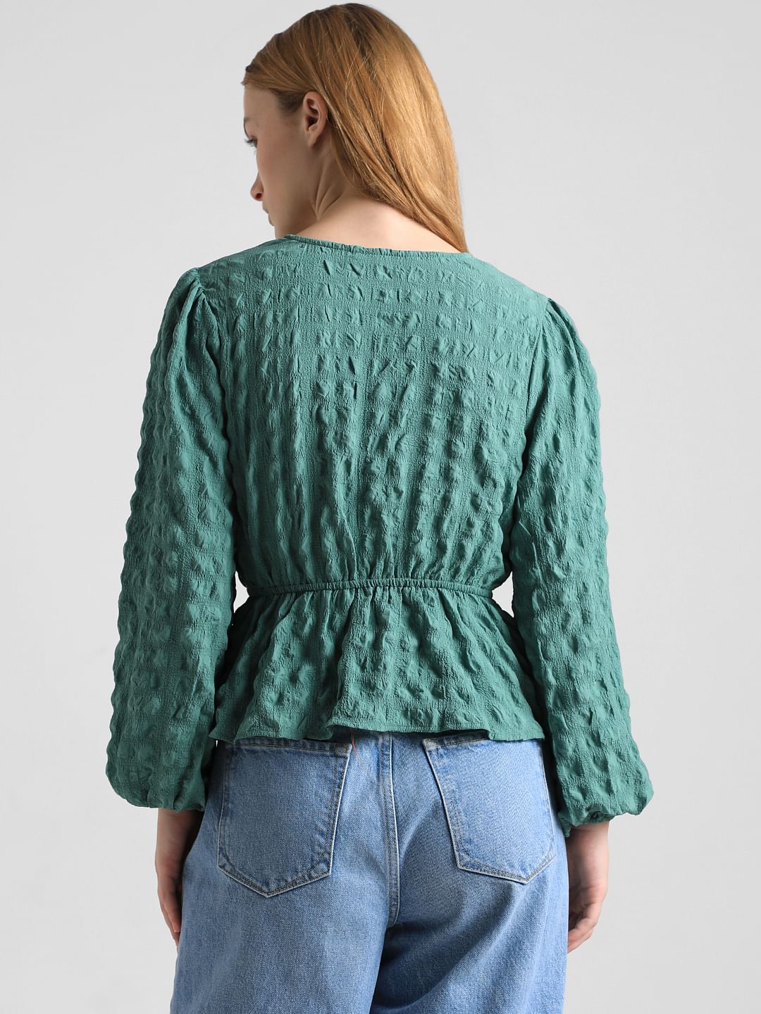 Green Textured Peplum Top