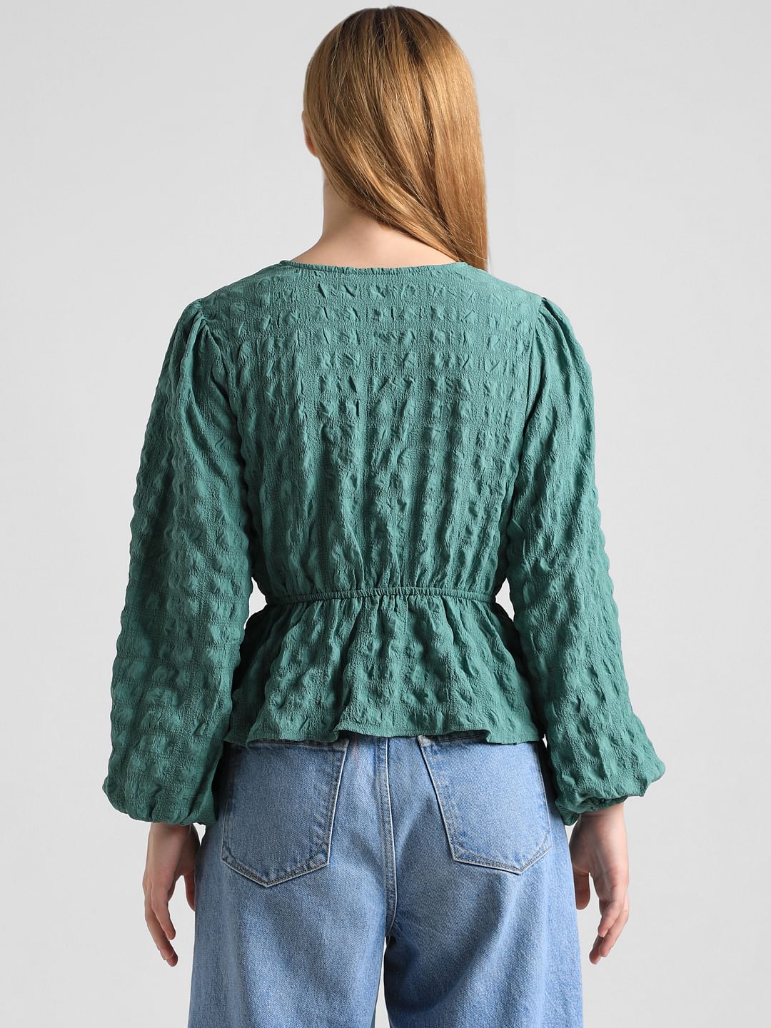 Green Textured Peplum Top
