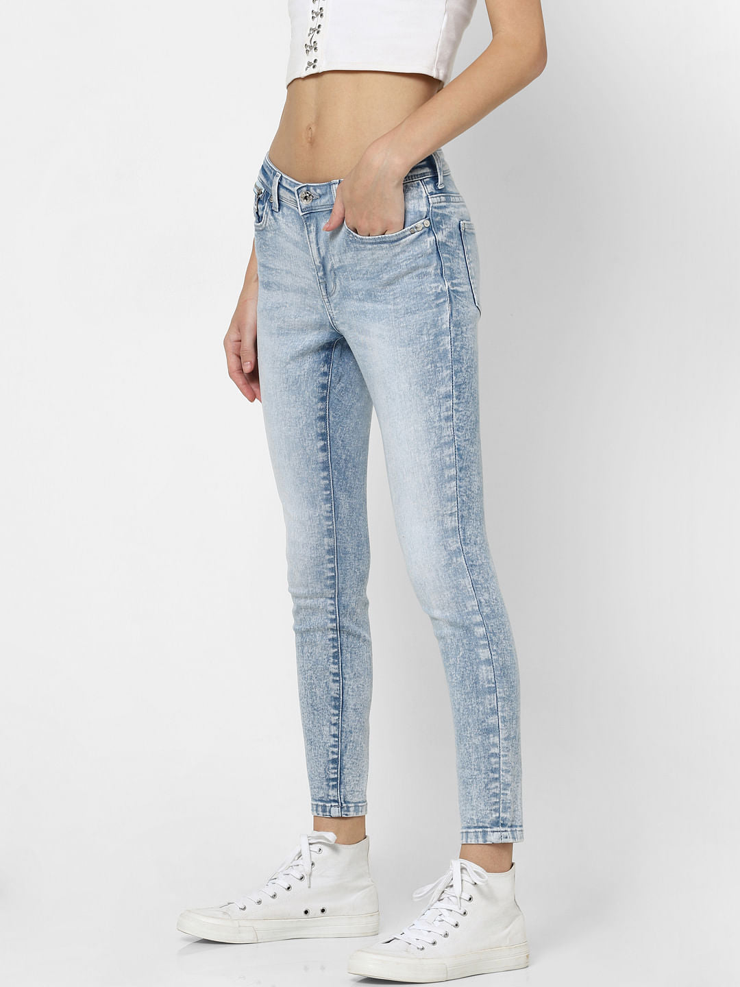 Light Blue Mid Rise Washed Skinny Jeans