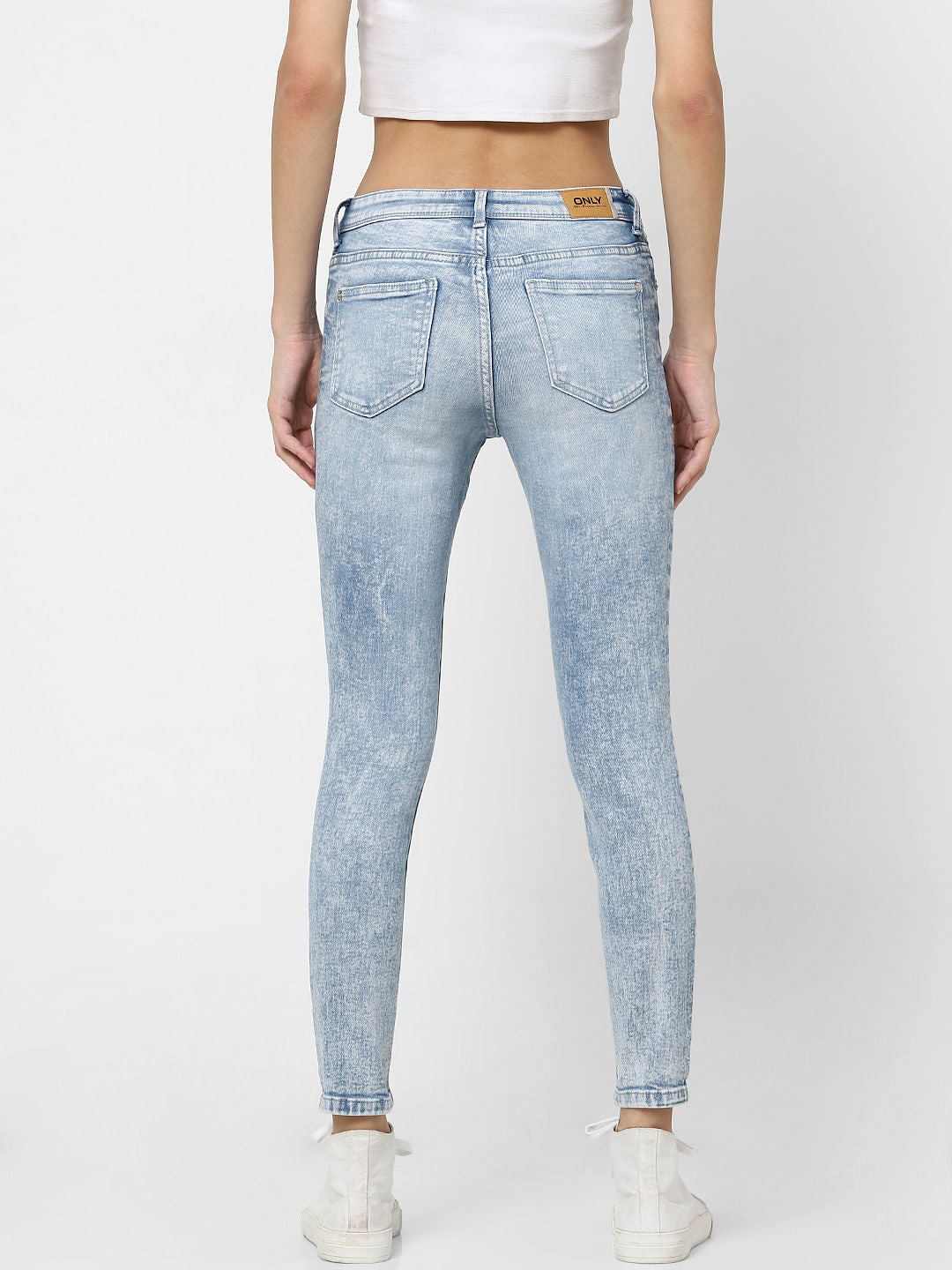 Light Blue Mid Rise Washed Skinny Jeans