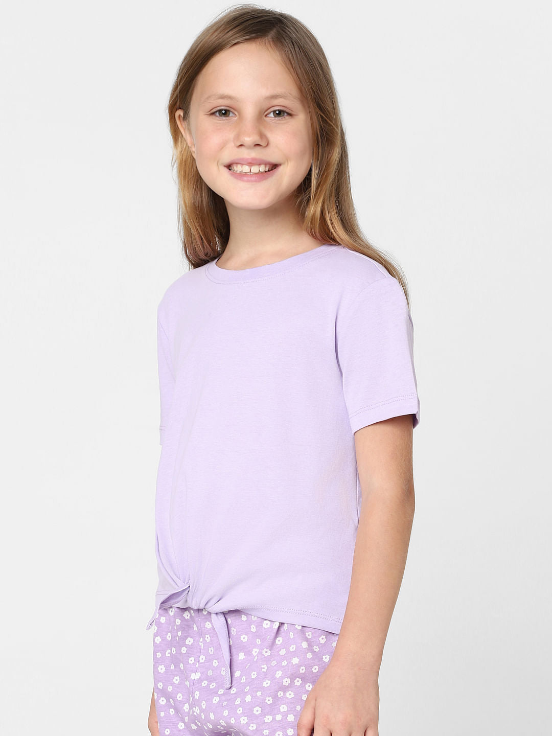 Girls Purple Front Knot T-Shirt