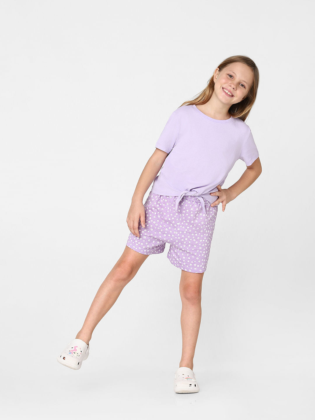 Girls Purple Front Knot T-Shirt
