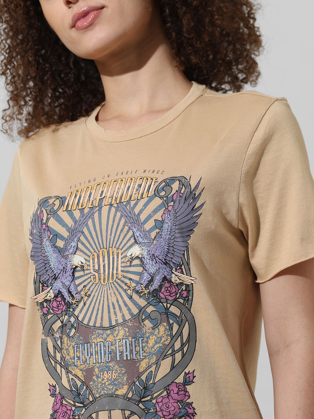 Beige Graphic Print T-Shirt