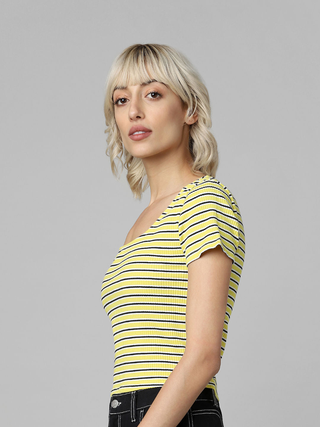 Yellow Striped Cropped T-Shirt