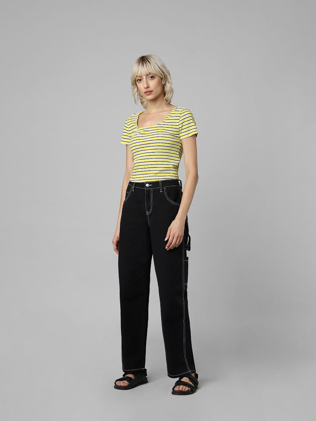 Yellow Striped Cropped T-Shirt