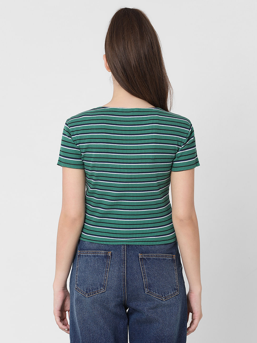 Green Striped Cropped Top