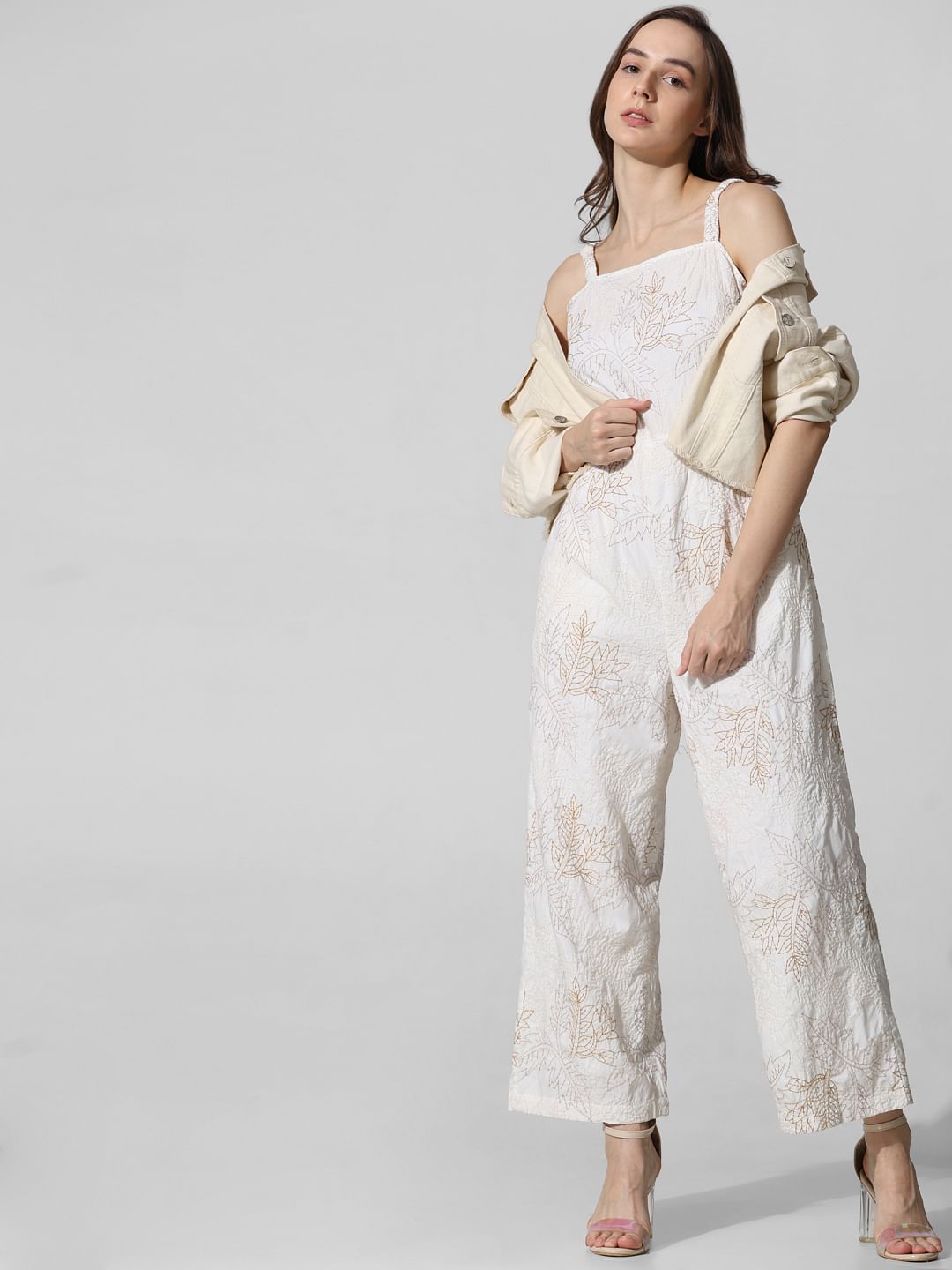 White Embroidered Cotton Jumpsuit