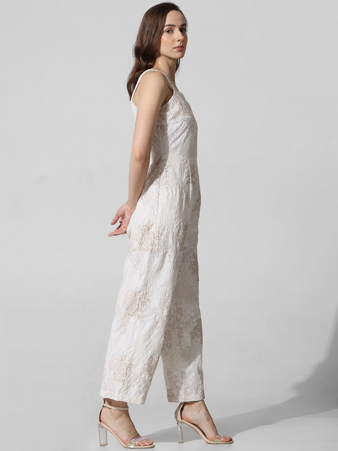 White Embroidered Cotton Jumpsuit