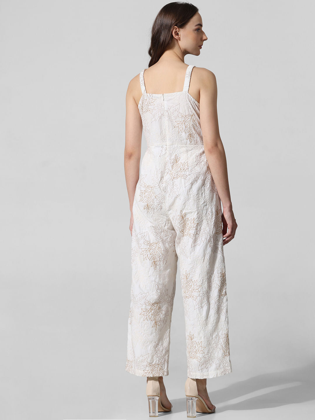 White Embroidered Cotton Jumpsuit