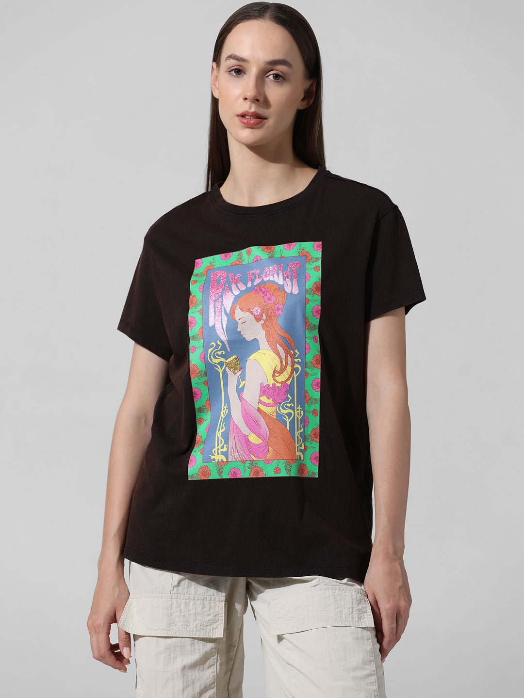 Black Printed Washed T-Shirt