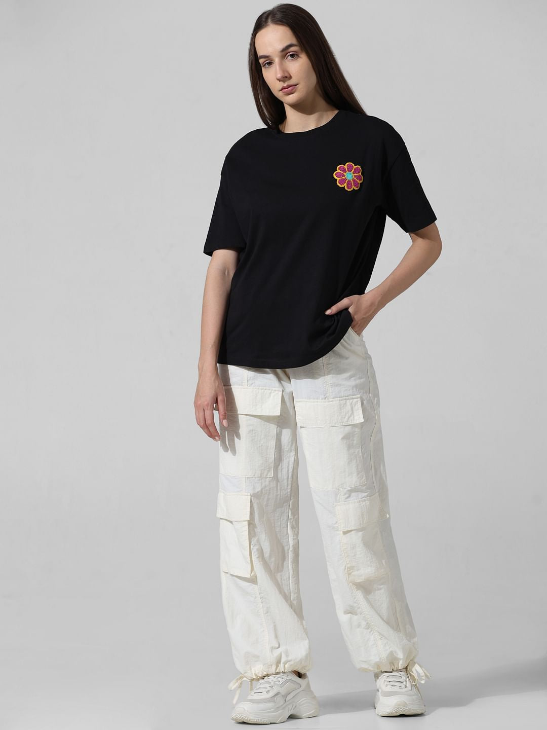 Black Applique Detail T-Shirt