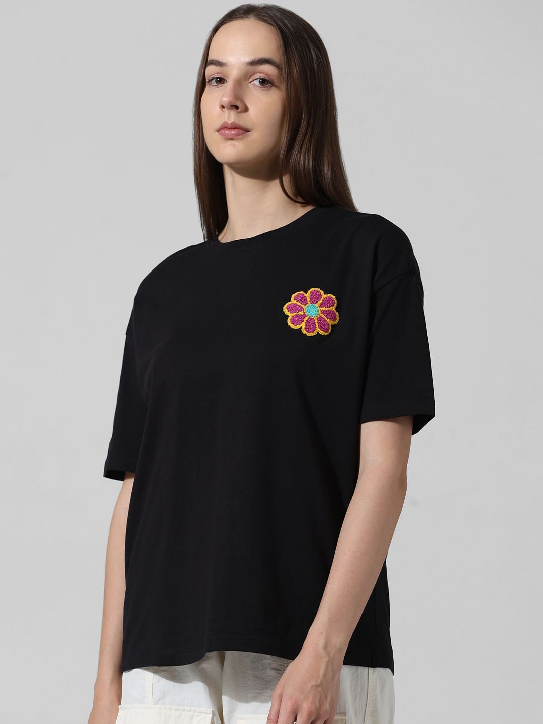 Black Applique Detail T-Shirt