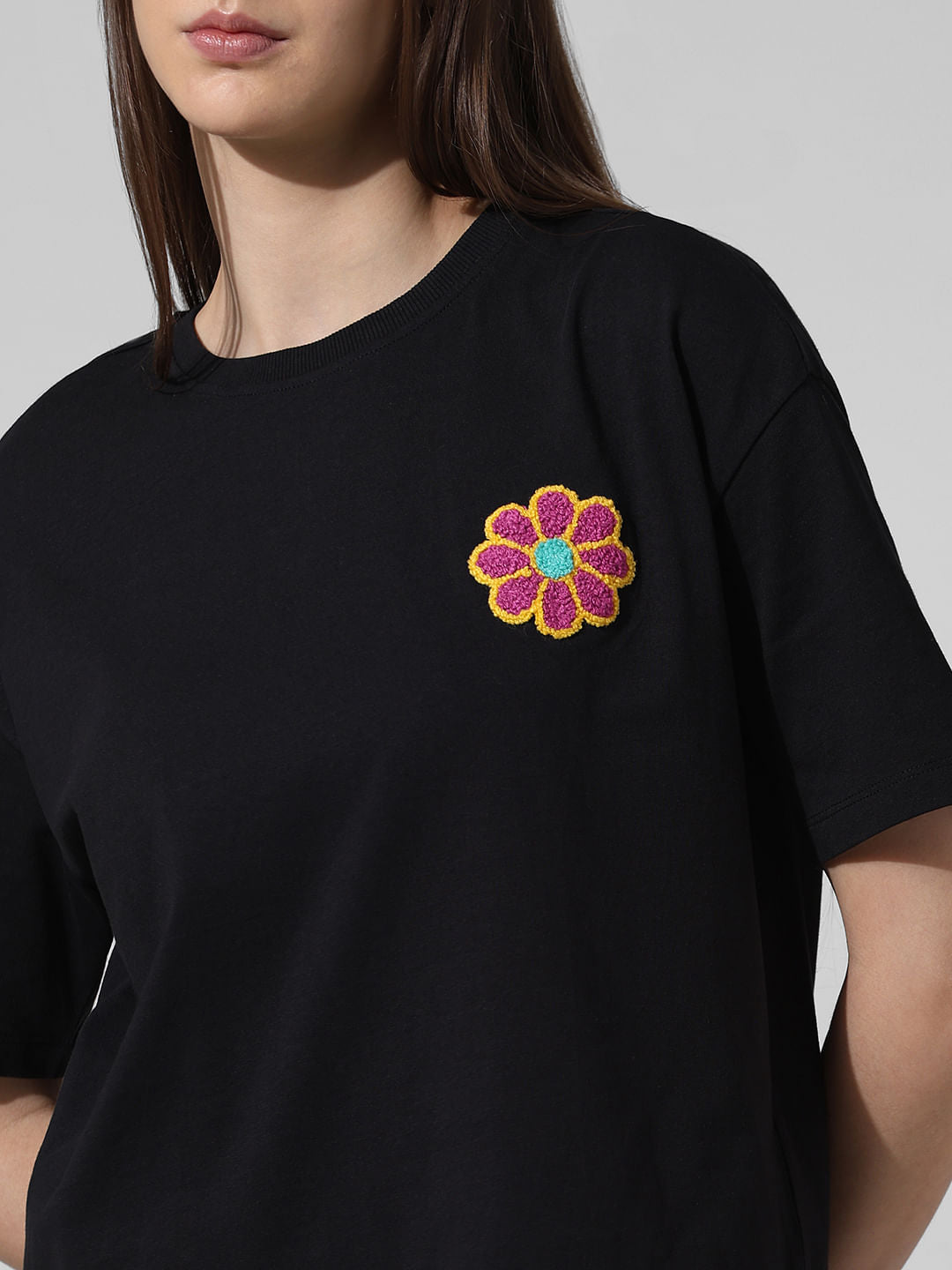Black Applique Detail T-Shirt