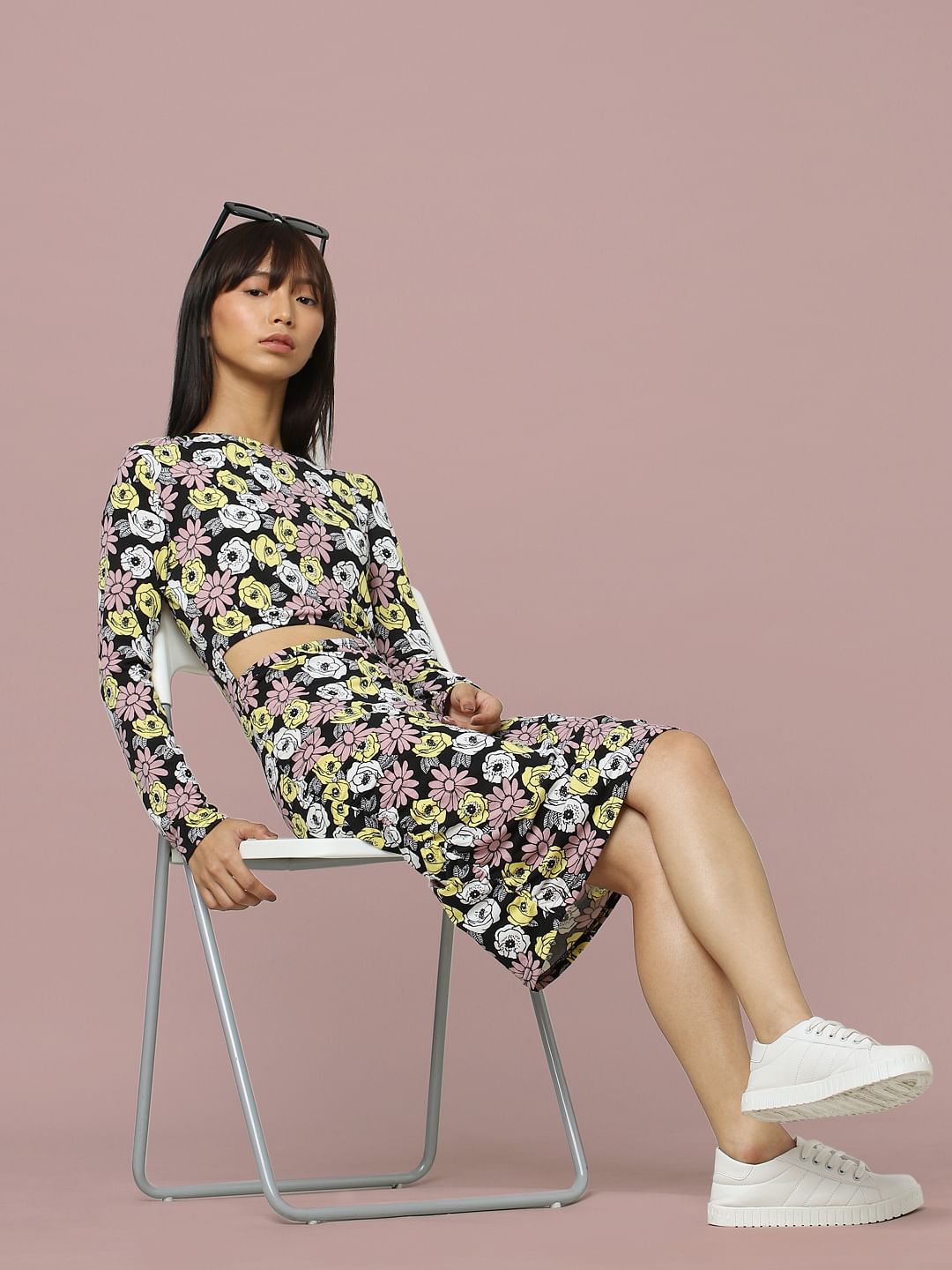 Navy Floral Cut-Out Bodycon Dress