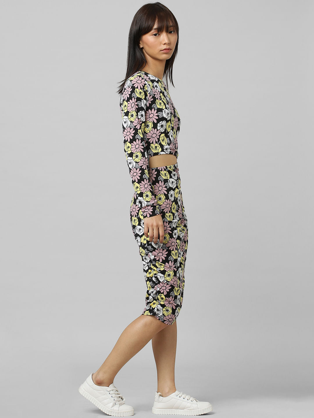 Navy Floral Cut-Out Bodycon Dress