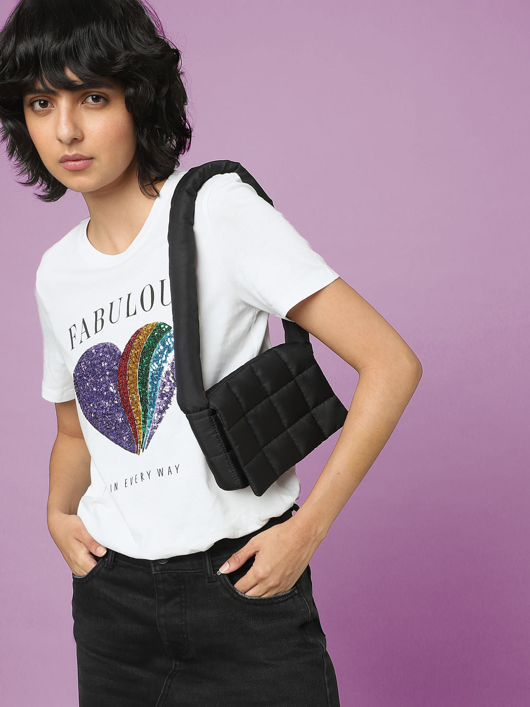 White Sequin Print T-Shirt