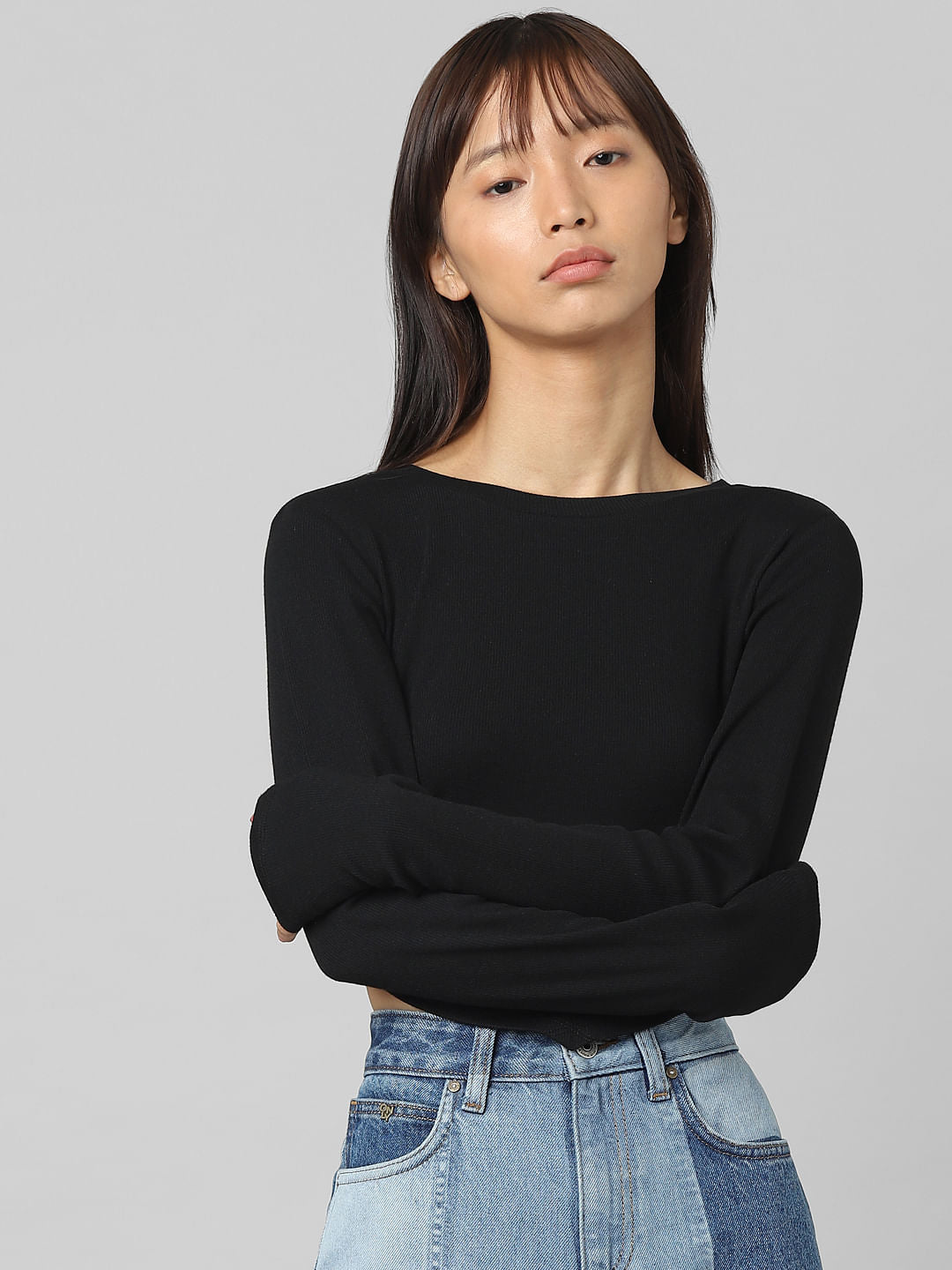 Black Ribbed Cut-Out T-Shirt