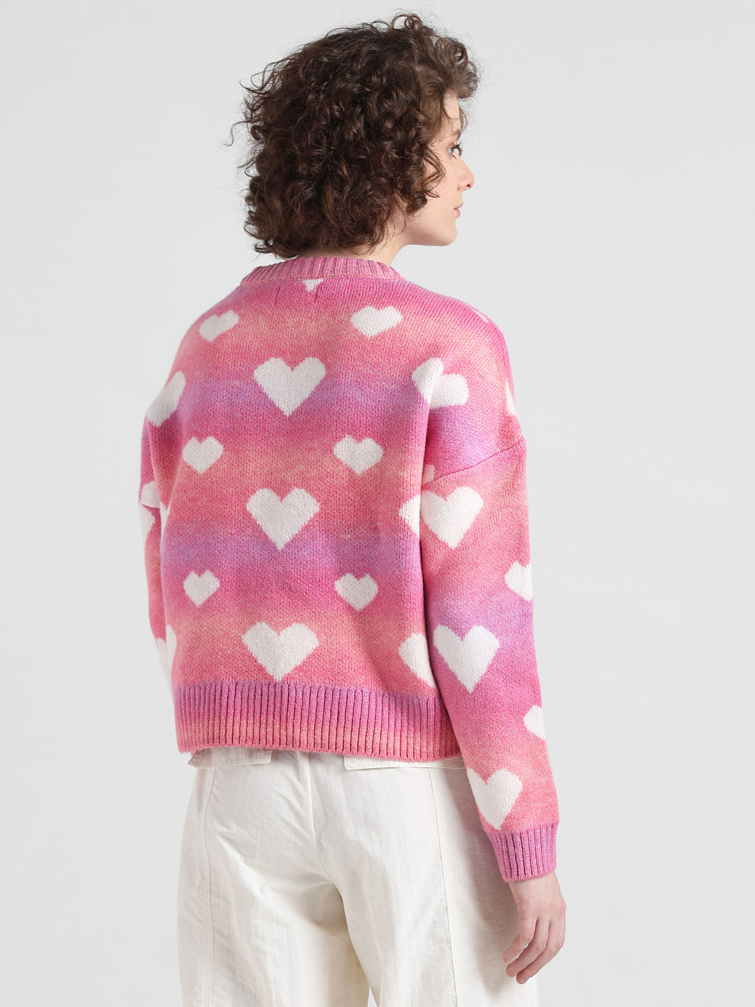 Pink Heart Printed Jacquard Pullover