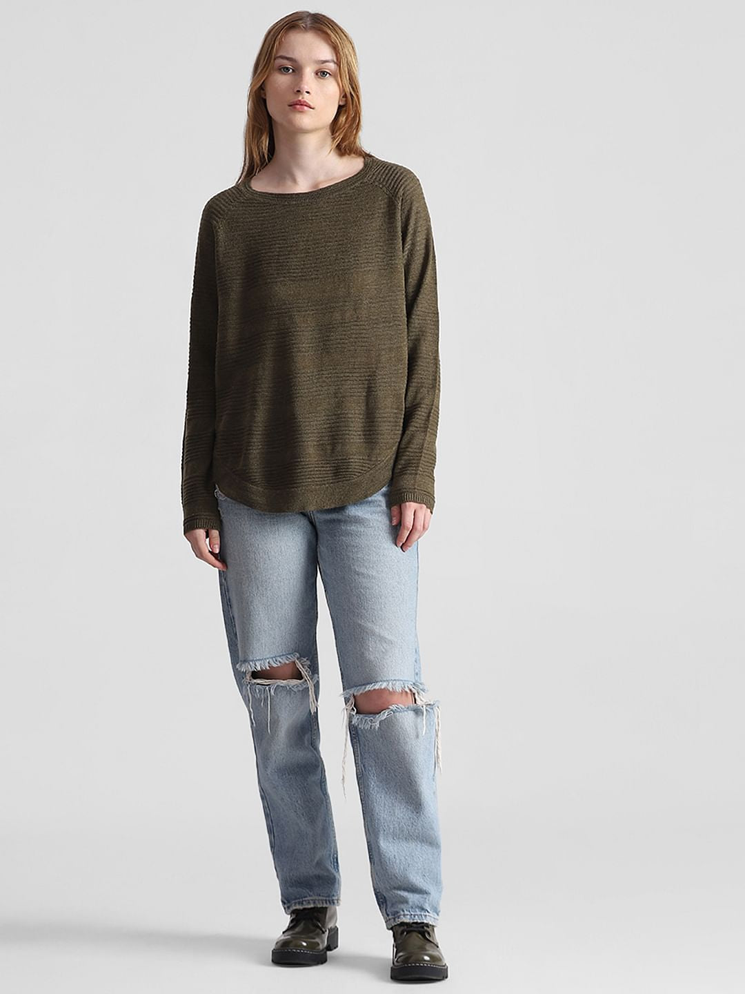 Green Structured Knitted Pullover