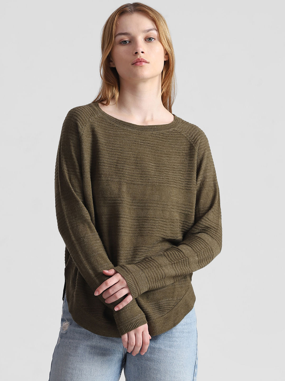 Green Structured Knitted Pullover