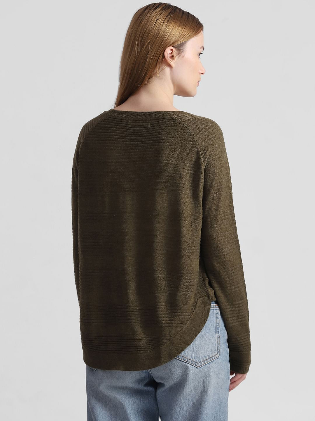 Green Structured Knitted Pullover