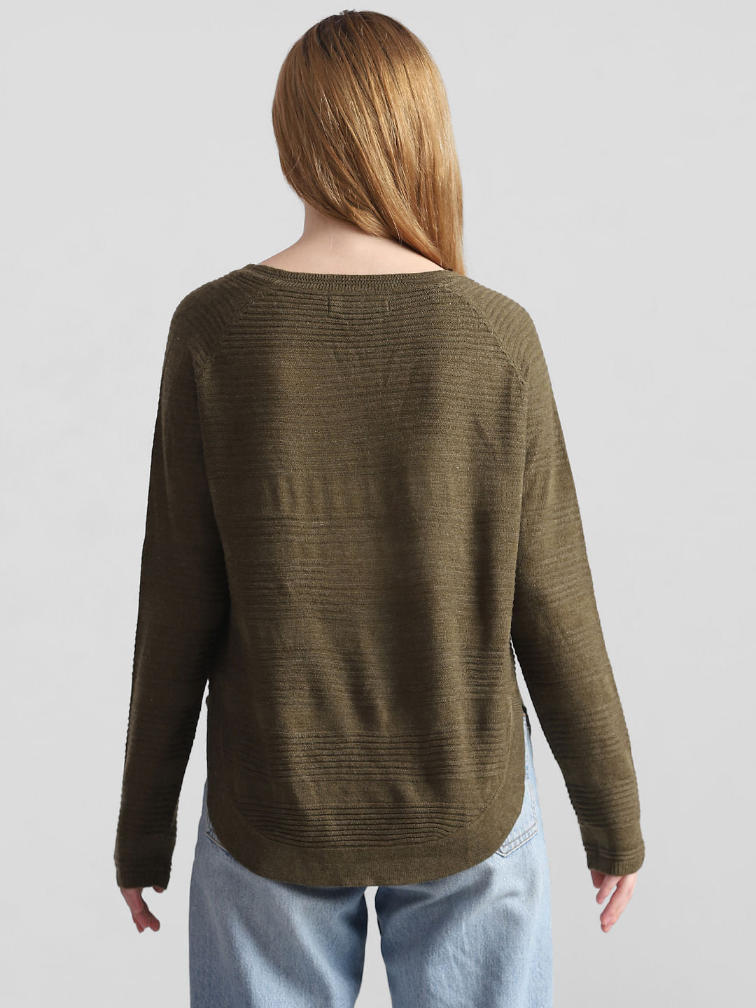 Green Structured Knitted Pullover
