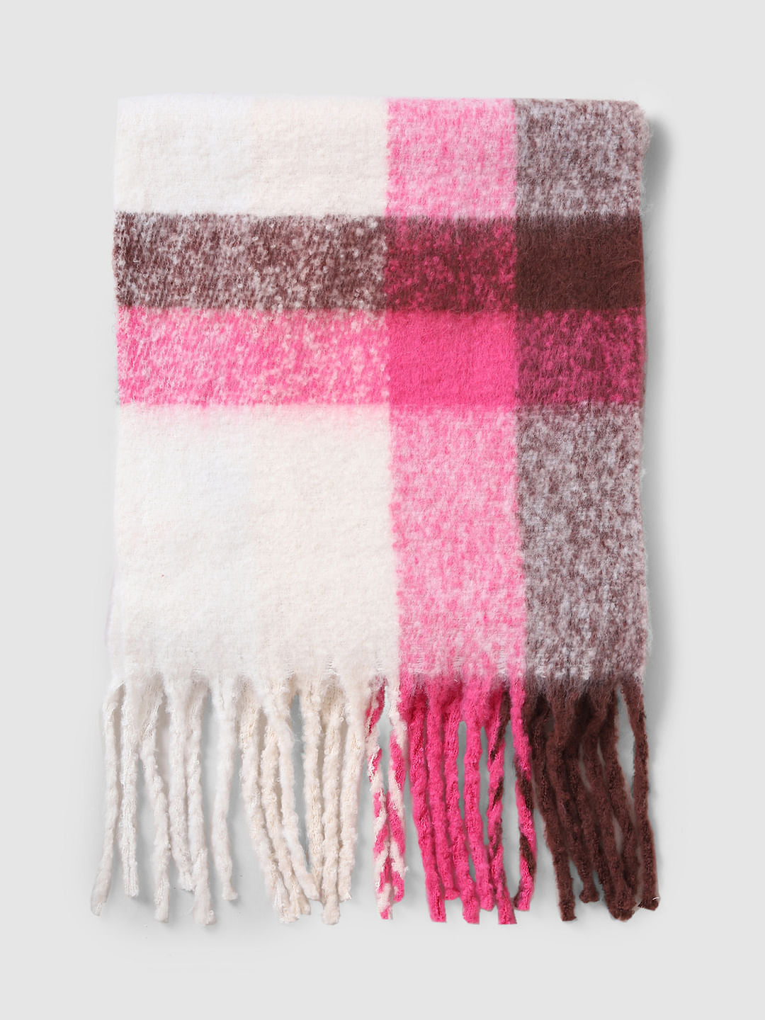 Fuchsia Check Brushed Scarf