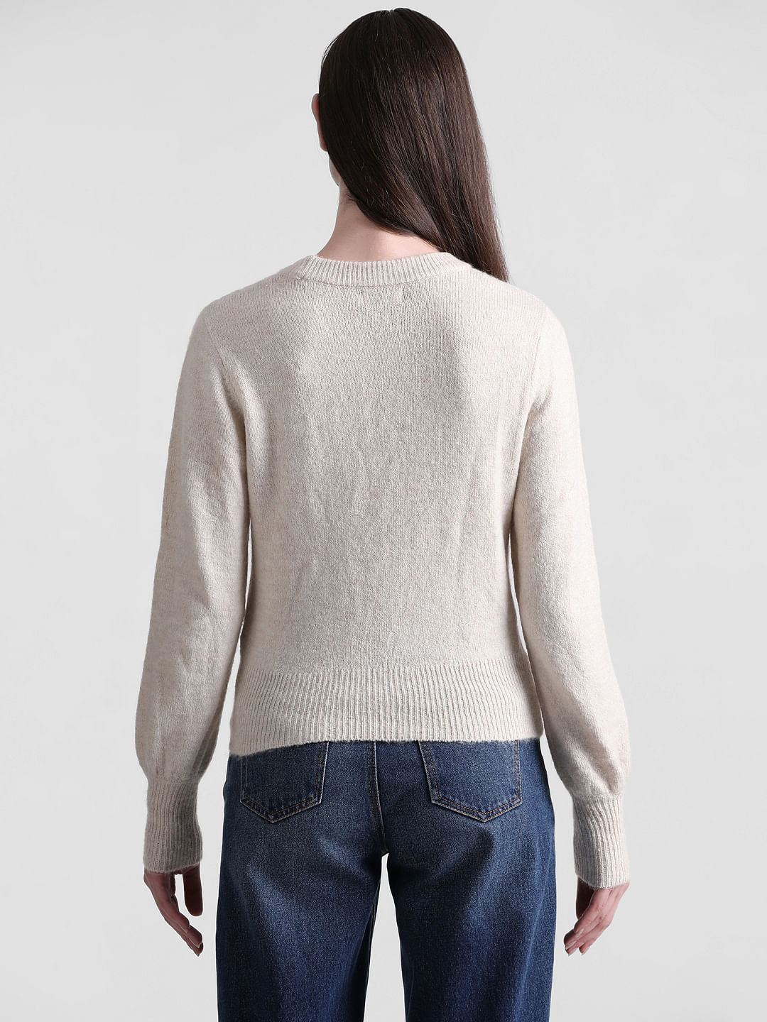 Beige Pearl Embellished Pullover