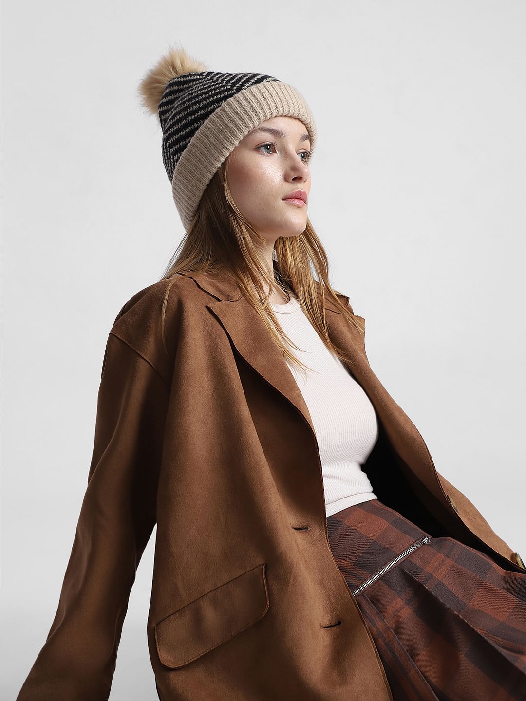 Brown Faux Suede Long Blazer