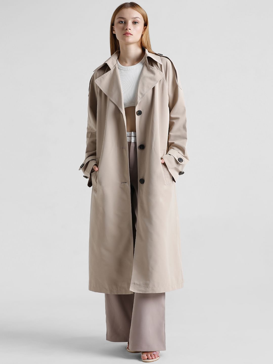 Taupe Long Trench Coat