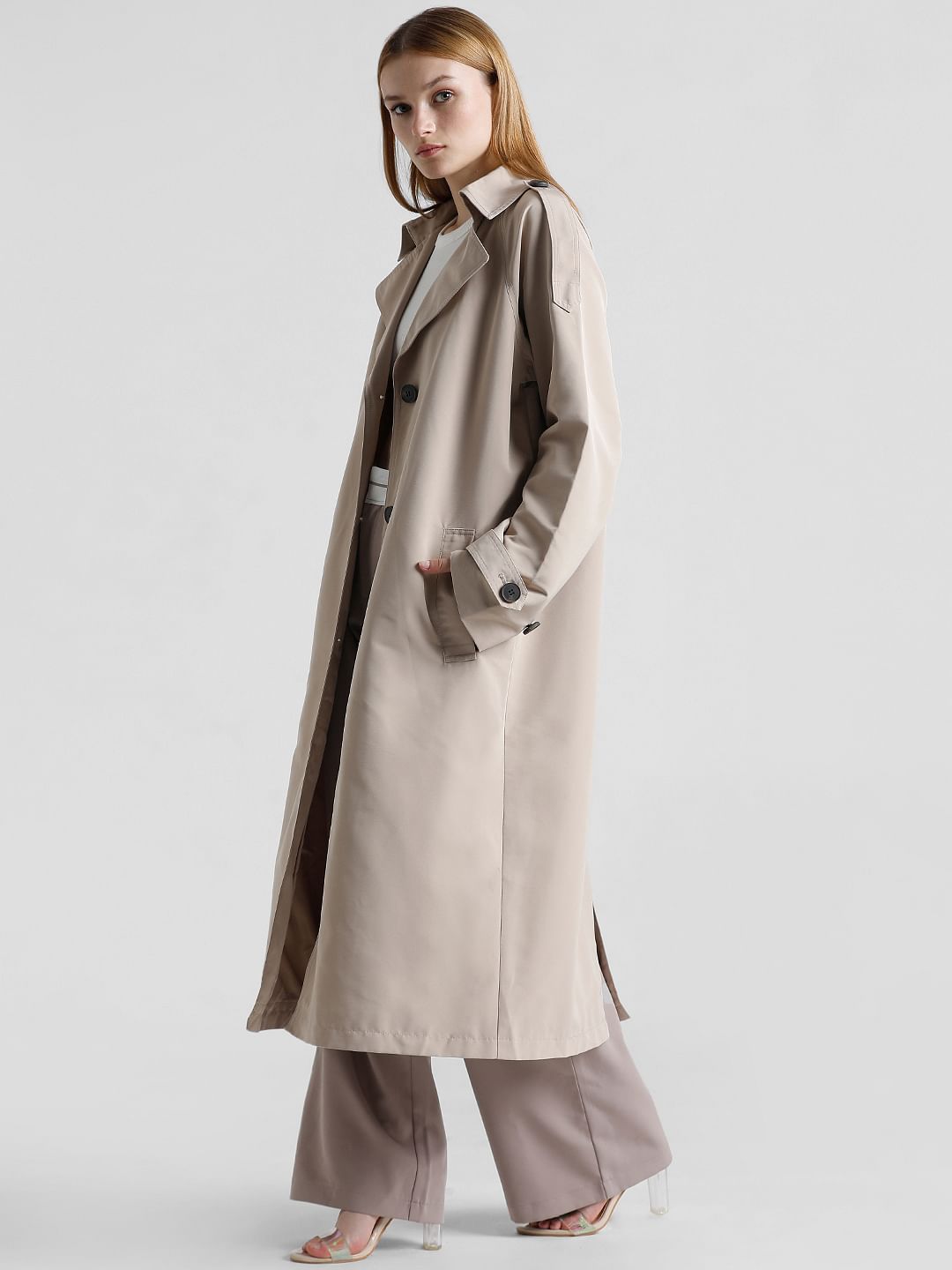 Taupe Long Trench Coat