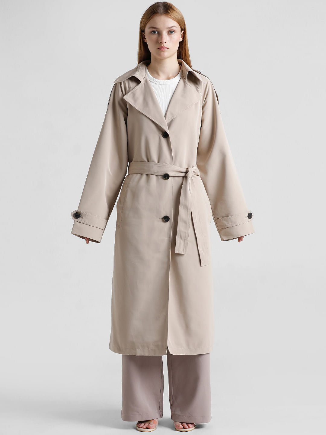 Taupe Long Trench Coat