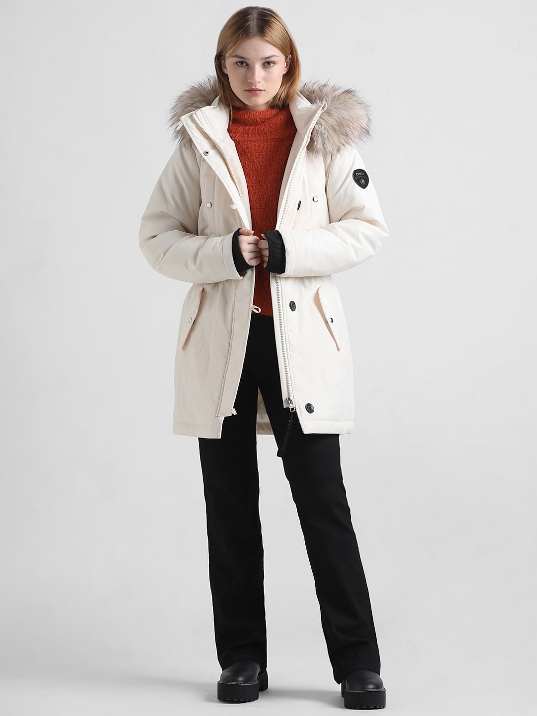 Cream Faux Fur Winter Parka