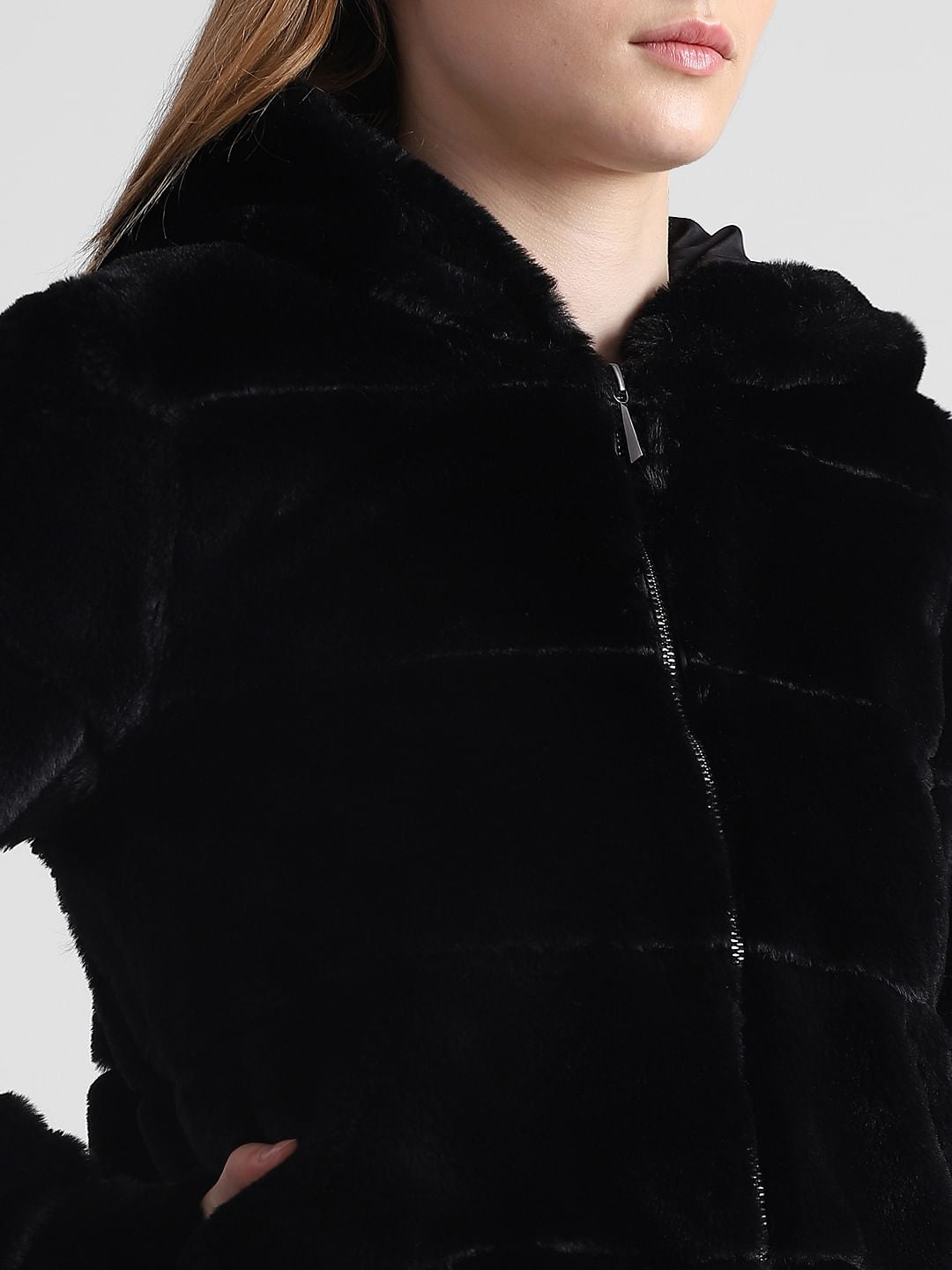 Black Faux Fur Hooded Jacket
