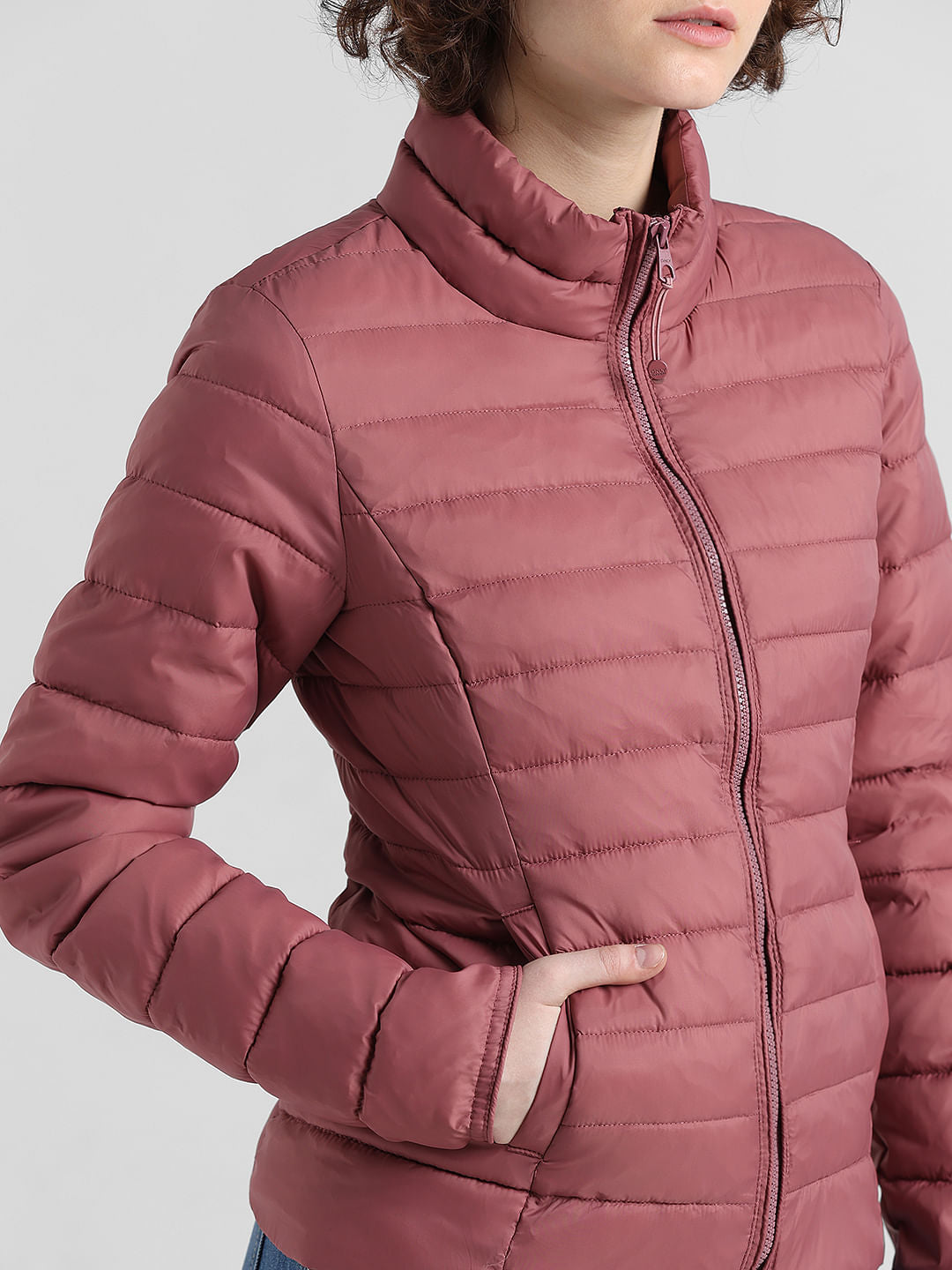 Pink Quilted High Neck Puffer Jacket