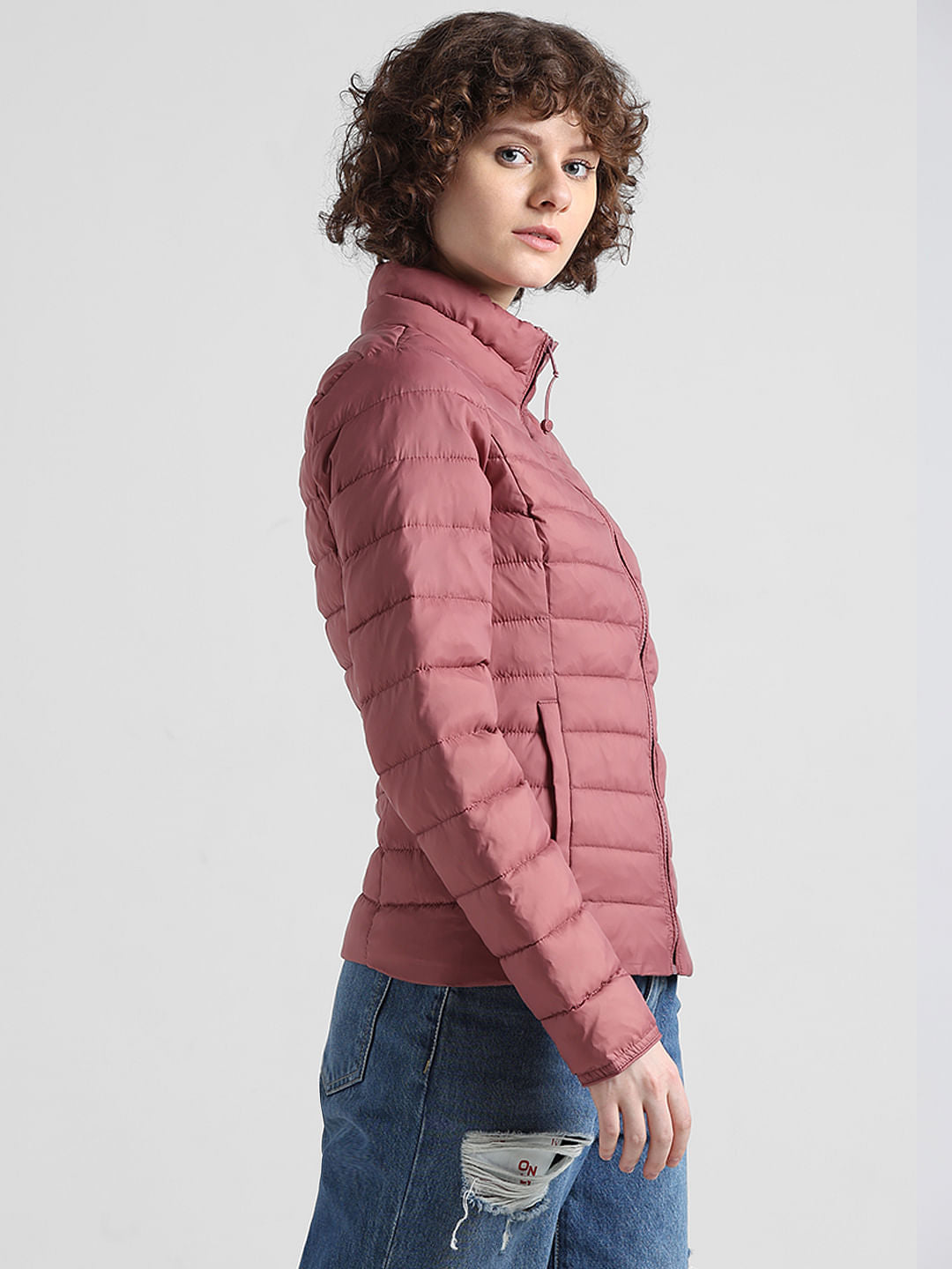 Pink Quilted High Neck Puffer Jacket