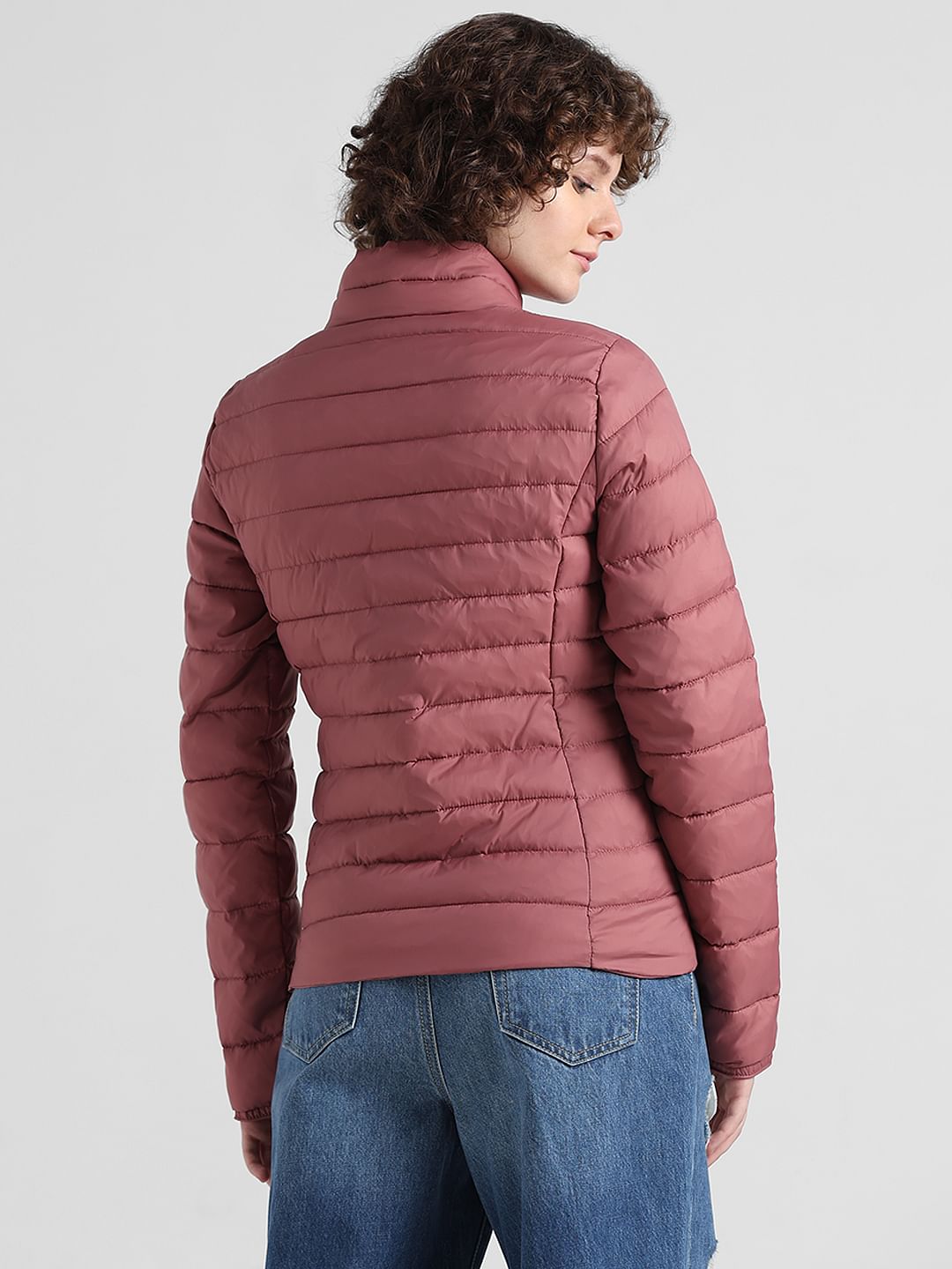 Pink Quilted High Neck Puffer Jacket