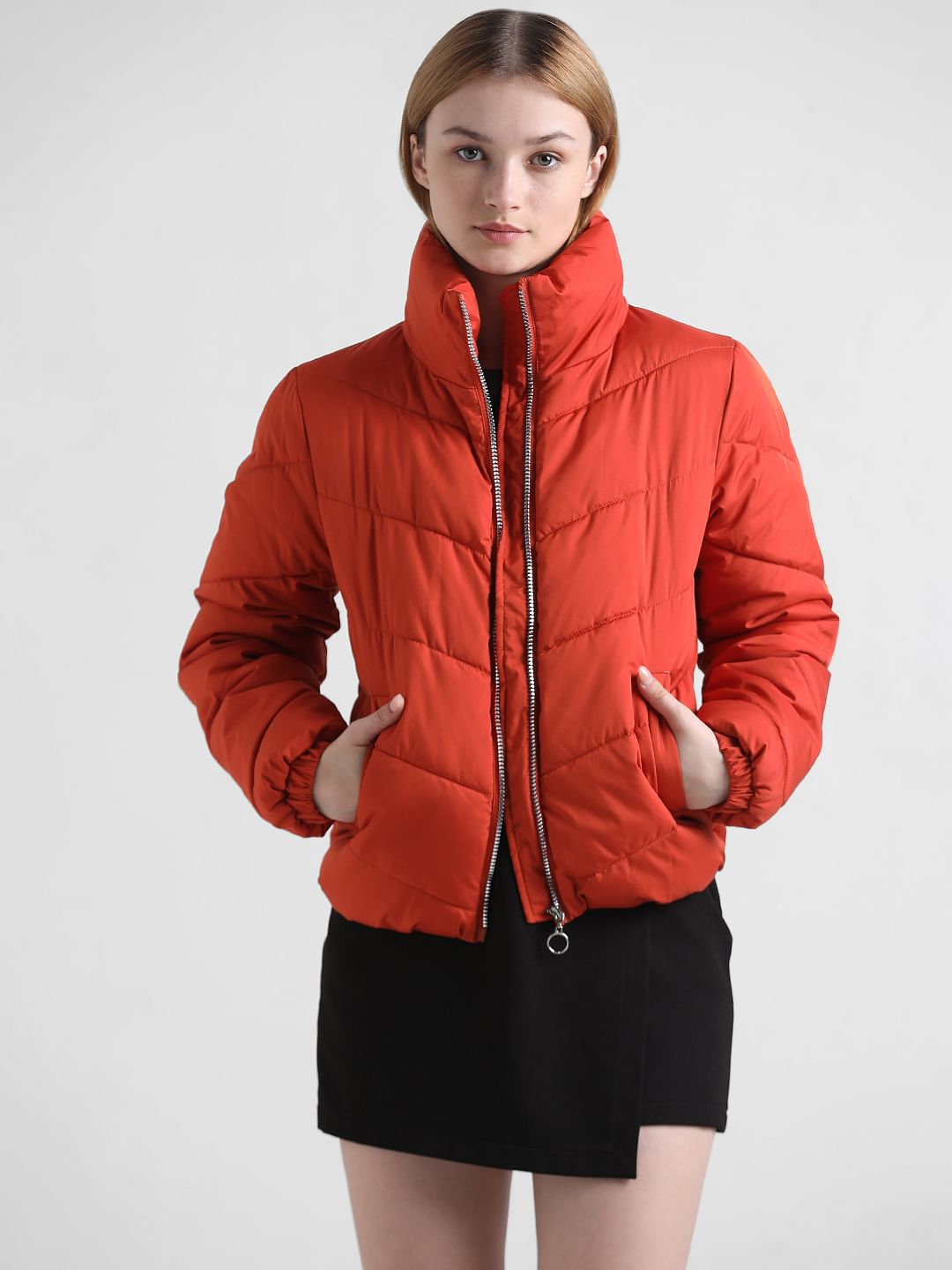 Red High Neck Padded Puffer Jacket