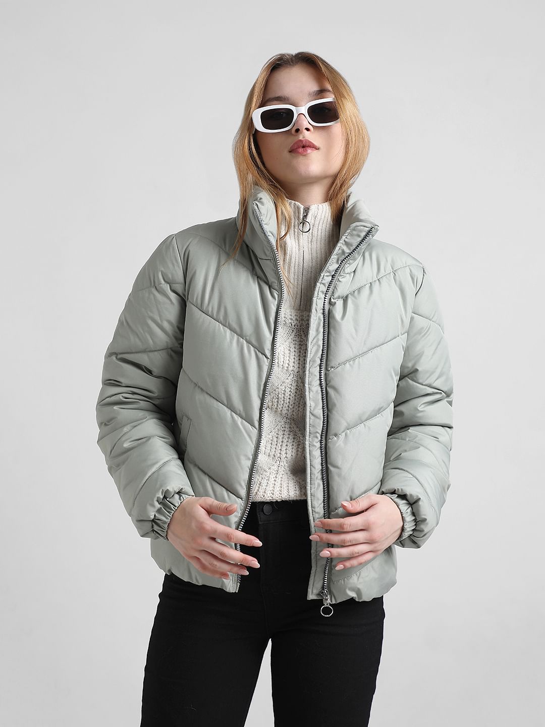 Green High Neck Padded Puffer Jacket