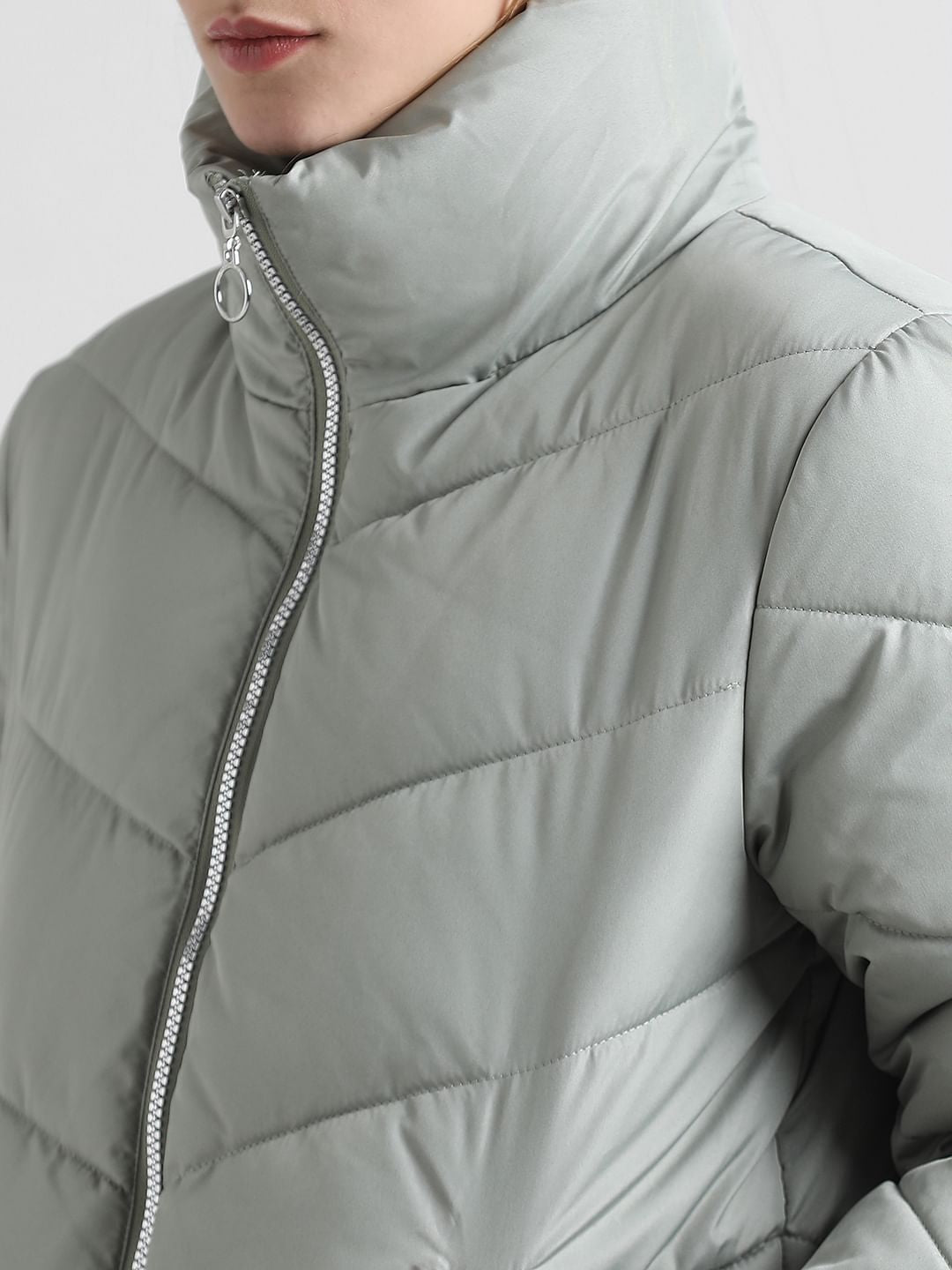Green High Neck Padded Puffer Jacket