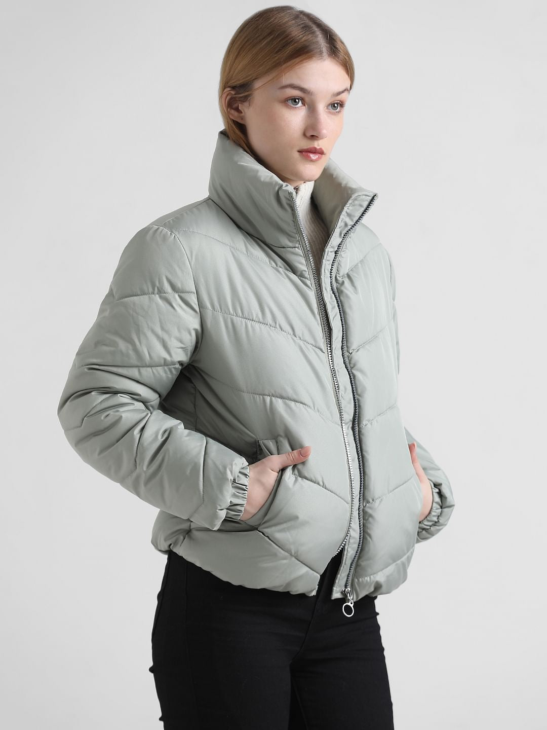 Green High Neck Padded Puffer Jacket
